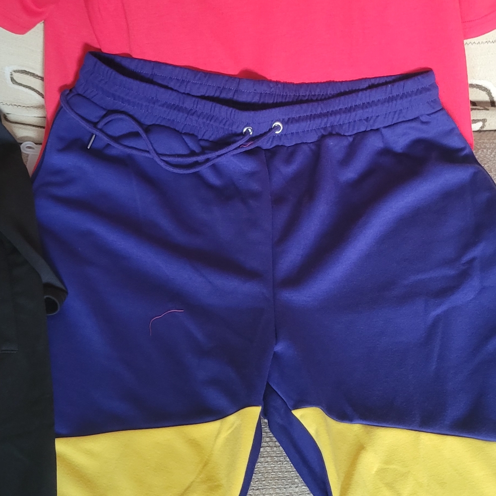 Mens Red Top and Blue Pants with Yellow Accents